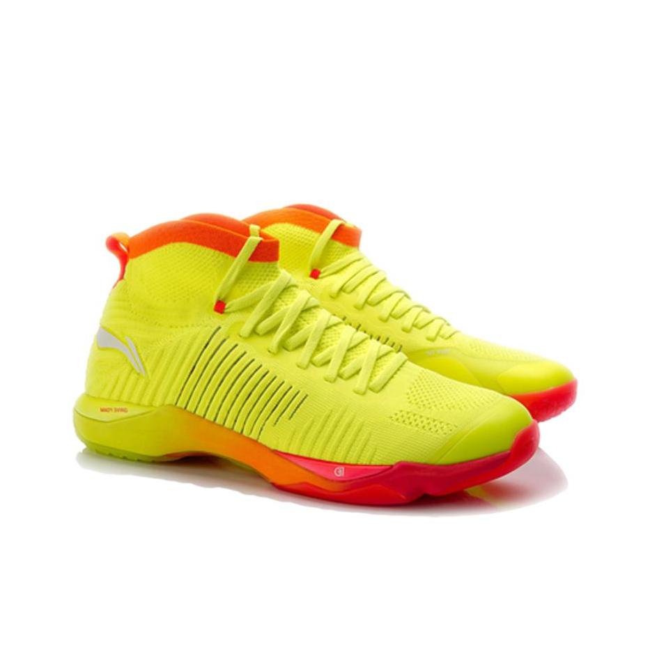 Li-Ning Attack Rebound Shock Absorption Breathable Non-Slip High-Top Badminton Shoes Unisex Sneakers Fluorescent-Bright-Green AYAN015-4