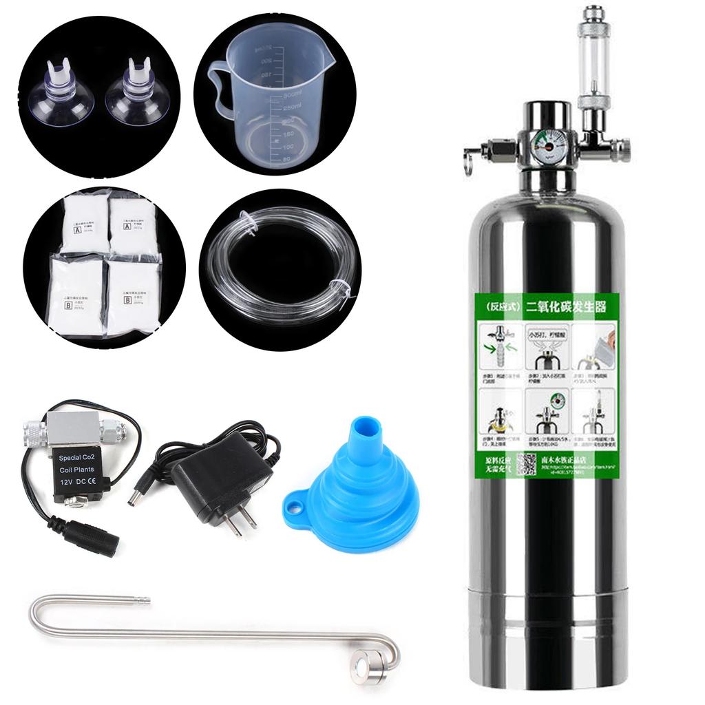 CO2 Generator System for Aquariums,2L Stainless Steel CO2 Cylinder Kit W/ Solenoid Valve and Bubble Counter,for Aquarium Plants