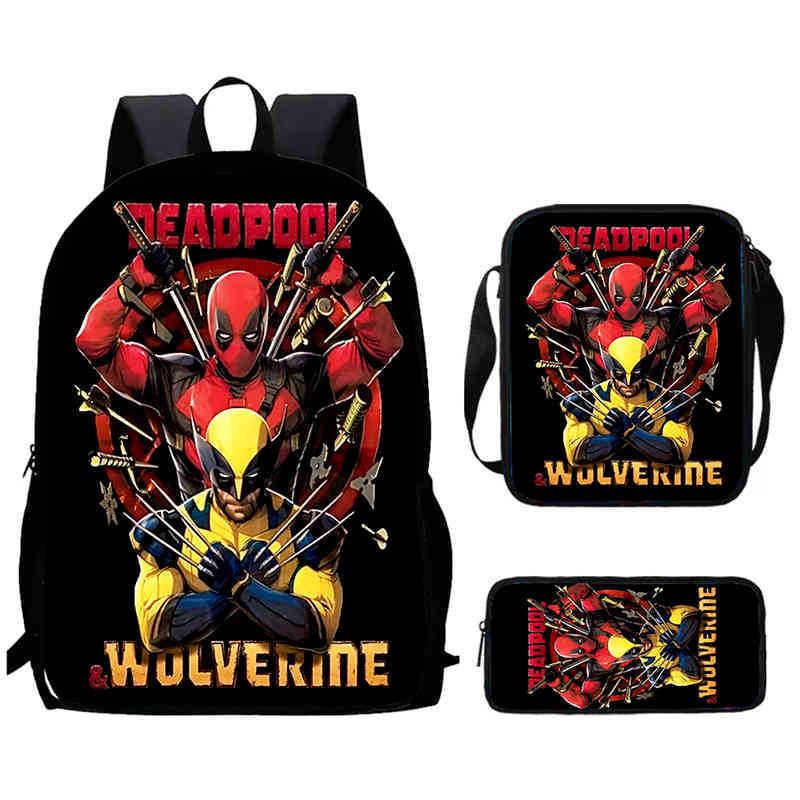 Mochila Escolar Infantil de Deadpool y Wolverine con Tejido Oxford Ligero para Estudiantes de Primaria