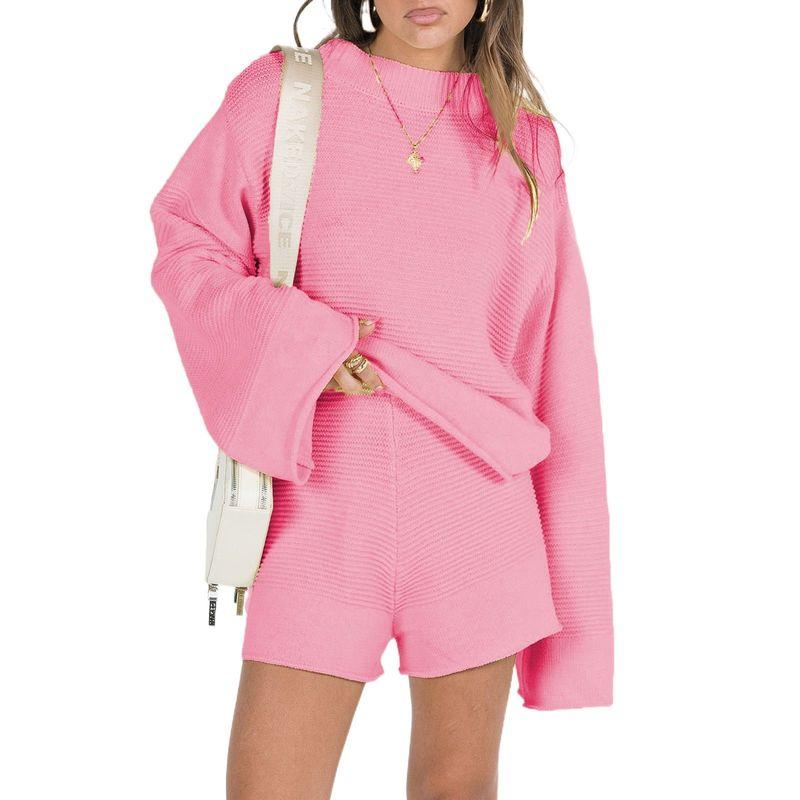 

Summer and Autumn European and American Women s Clothing Spring Summer Cool New Arrival Pure Color Bell Sleeve Suit Pants Minimalist Plaid Pink L