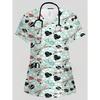Nursing Uniform Woman Comfortable Dentist Vet V-Neck Short Sleeve Women Scrub Fashion Heart Pattern Print Clinical Uniform Woman