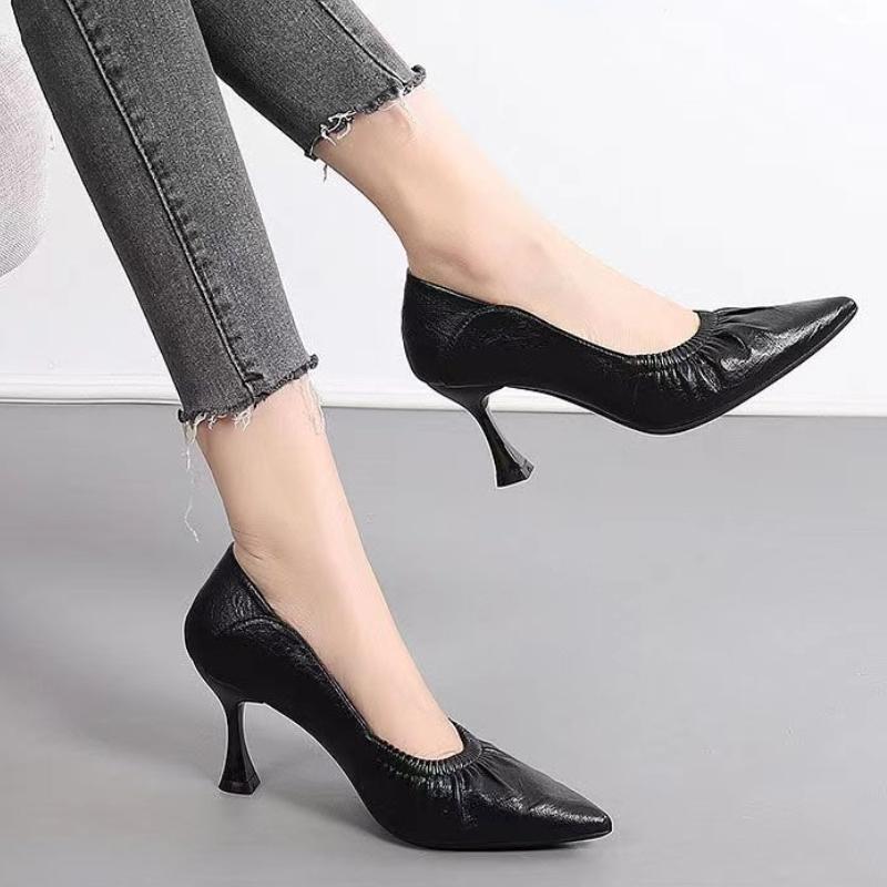 office work shoes, women's high heels, pointed toe, light cut single shoes, black, beige, fashionable for women
