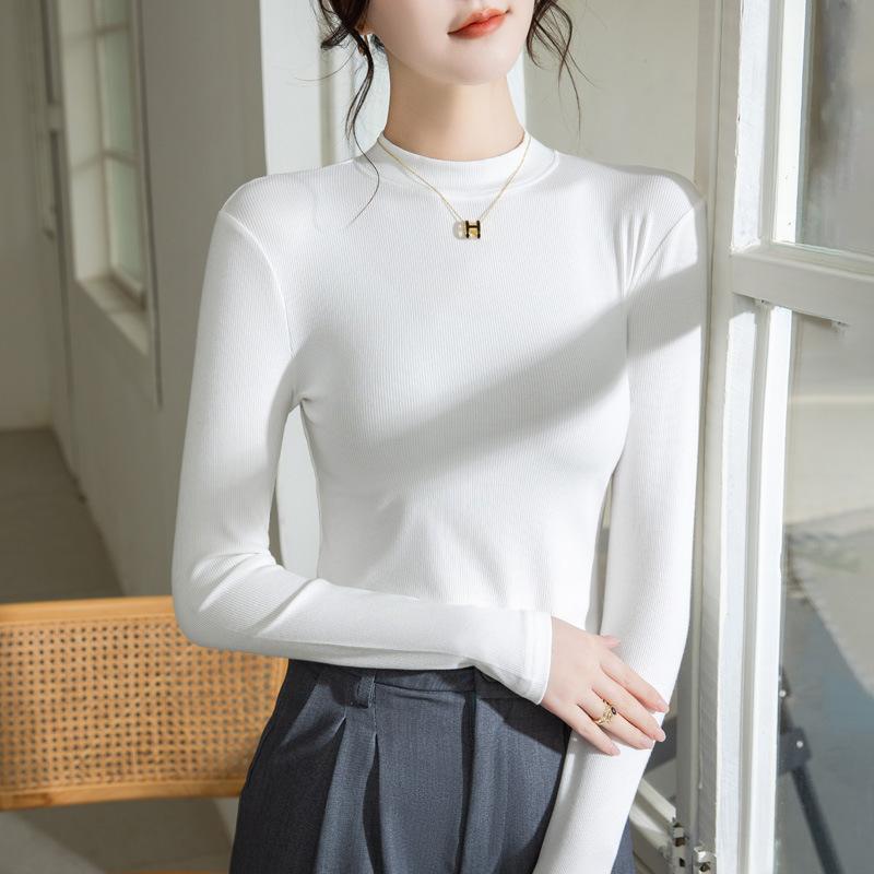 

Футболка для девочек 3XL, новая футболка с короткими рукавами и воротником-стойкой, стиль весна-осень, эластичный топ внутри 2XL белый