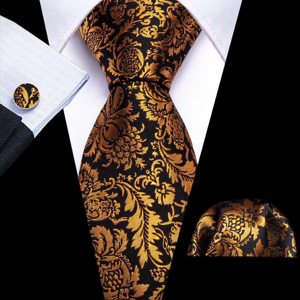 Barry.Wang Mens Striped Silk Tie Handkerchief Cufflinks Formal Necktie Set Designer