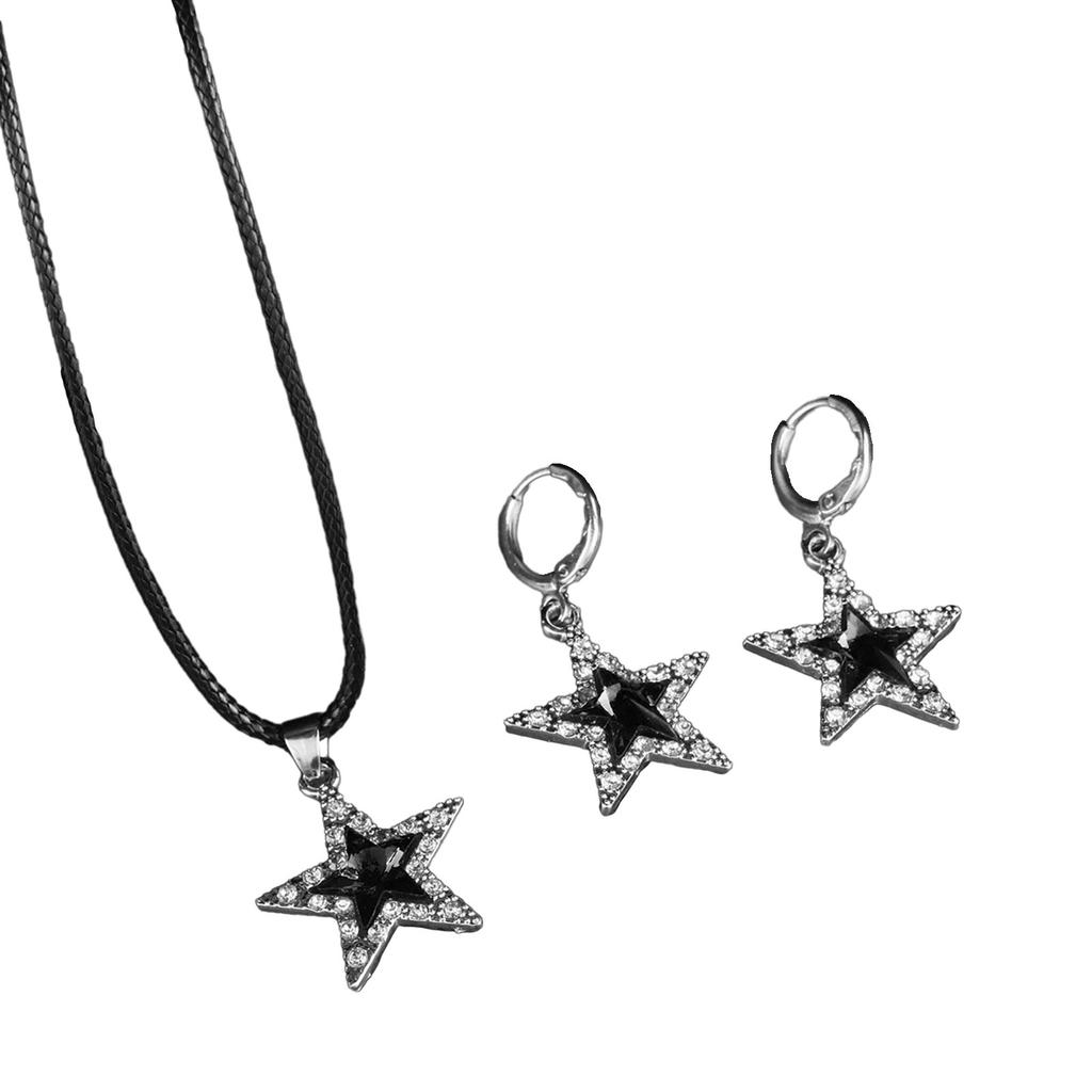 Modische Ohrhaken und Halskette Set Alternative Stern Halskette und Ohrring Gothic Schmuckset für Modebegeisterte