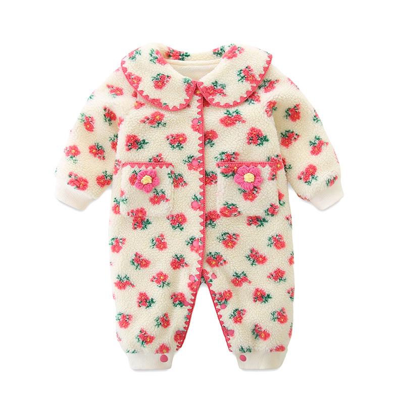 Baby Girl Fleece-Lined Lambswool Onesie: Autumn & Winter Warm Outerwear
