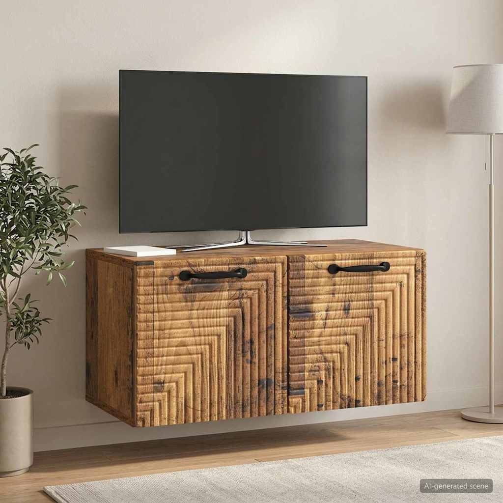 Wall Mounted TV Cabinet Reclaimed Wood Look 59.5 X 31 X 30 Cm