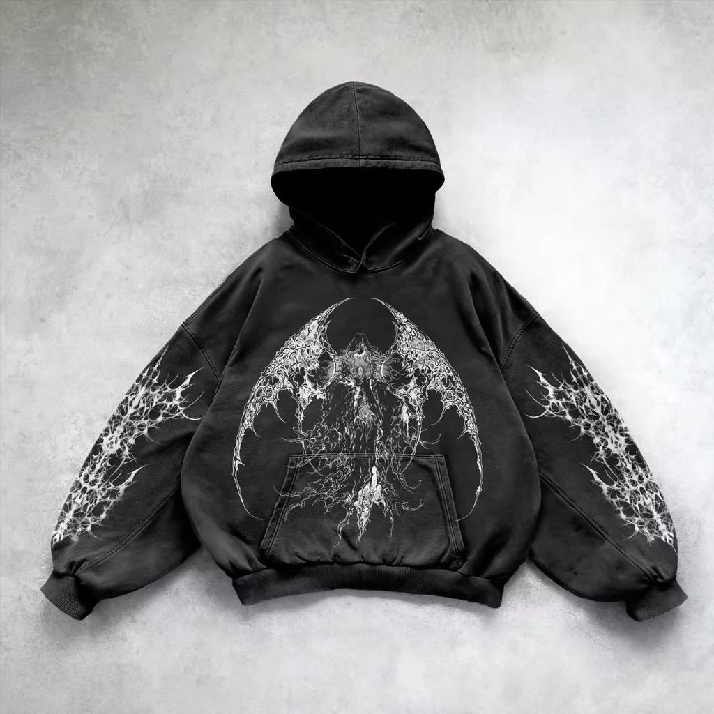 Retro gotická grafická potisk Hip Hop mikina s kapucí pro muže Y2k Grunge Punk ležérní volný pulovr dámská streetwear mikina s kapucí