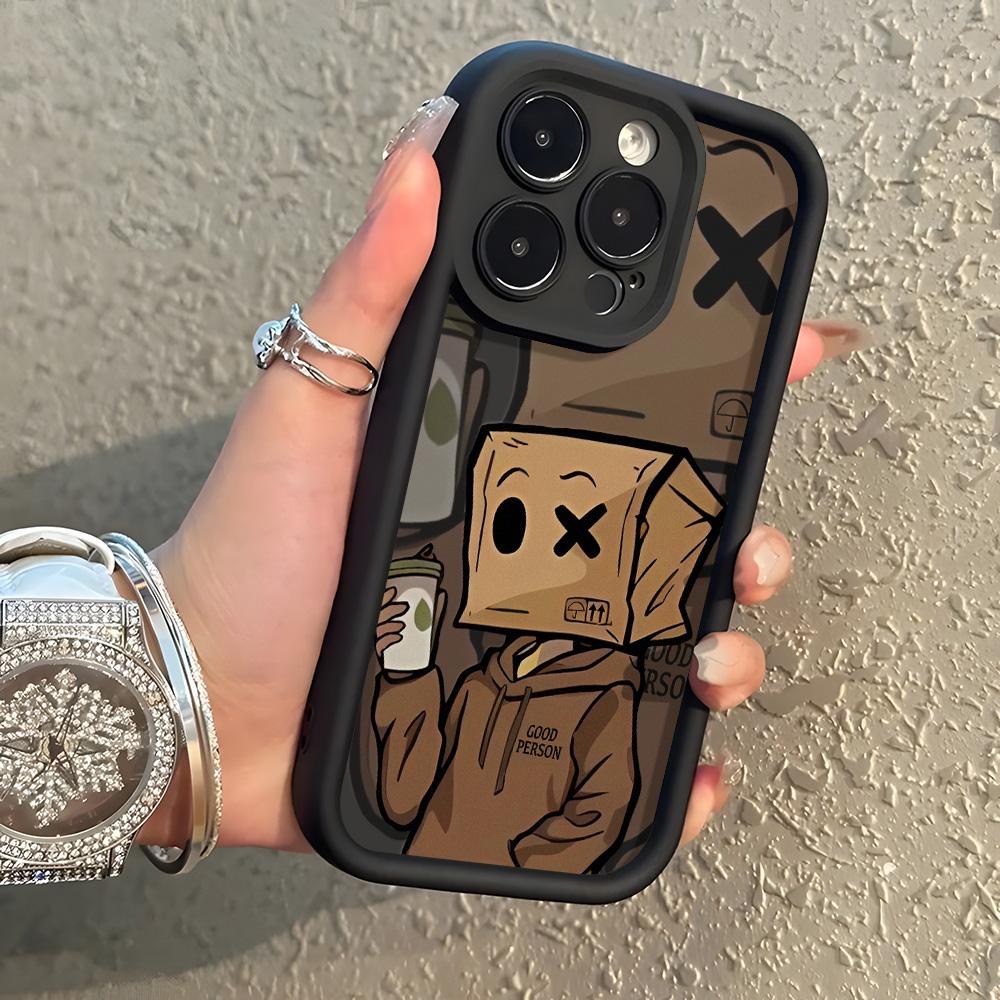 Cartoon Box Man Pattern Phone Case For Samsung Galaxy S25 Ultra S24 FE S23 Plus S22 S21 FE S20 FE Shockproof Silicon Funda Cover