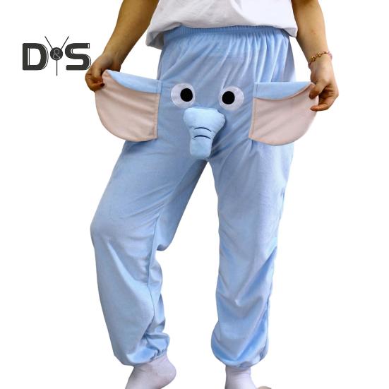 Calças de pijama com estampa de elefante de desenho animado, pernas largas, design feminino, masculino, calças de salão, cós elástico, cintura média, calças de pijama