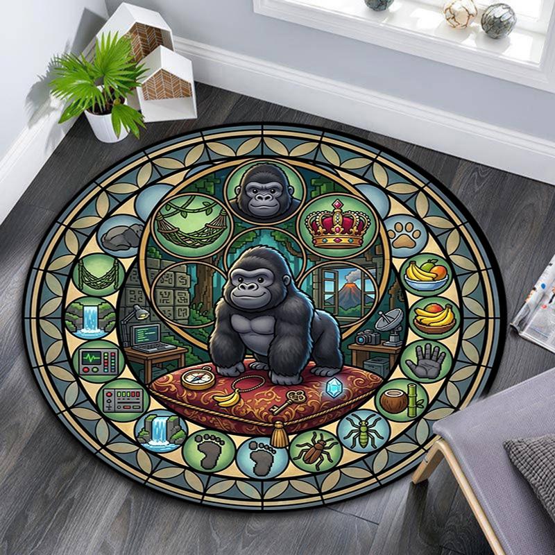 Gorilla Kingdom Icons Round Area Rug Under Office Chairs Bedroom Living Room Home Decor