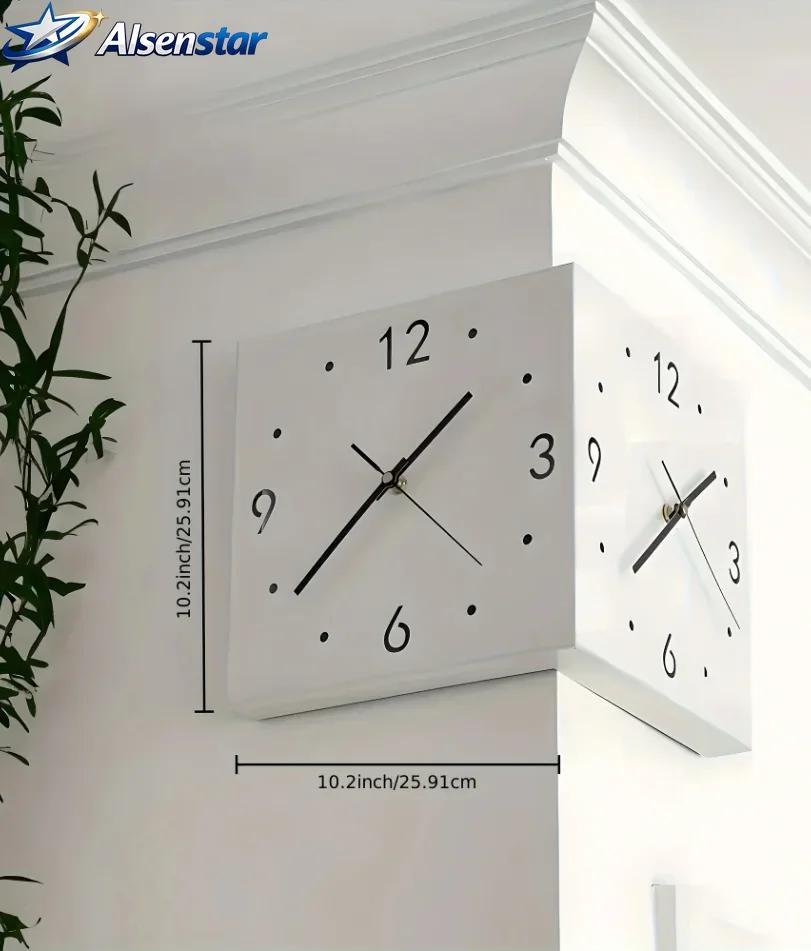 Modern Double Sided Luminous Corner Wall Clock Silent Nordic LED Wall Clock for Living Room Bedroom Home Decor