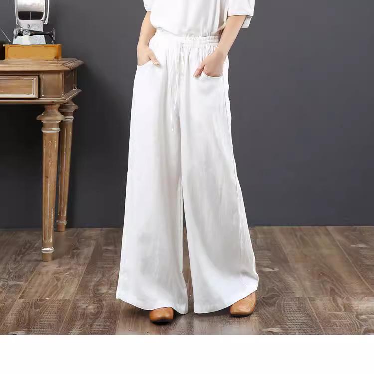 Japanese Style Linen Wide-Leg Yoga Pants - Women's Casual Cotton Blend Straight-Leg Draping Trousers
