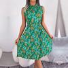 Frauen Frühling Sommer Temperament Holz Ohr Rand Blume Hohe Taille Falten Kleid Damen Mode Ärmellose Kleider