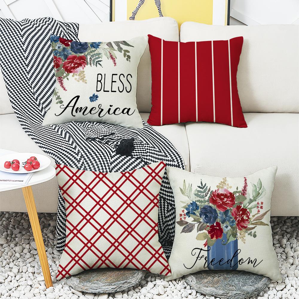Printed Pillow Cover Plant Flower Striped Plaid Sofa Cushion Cover Bedroom Pillow Cover