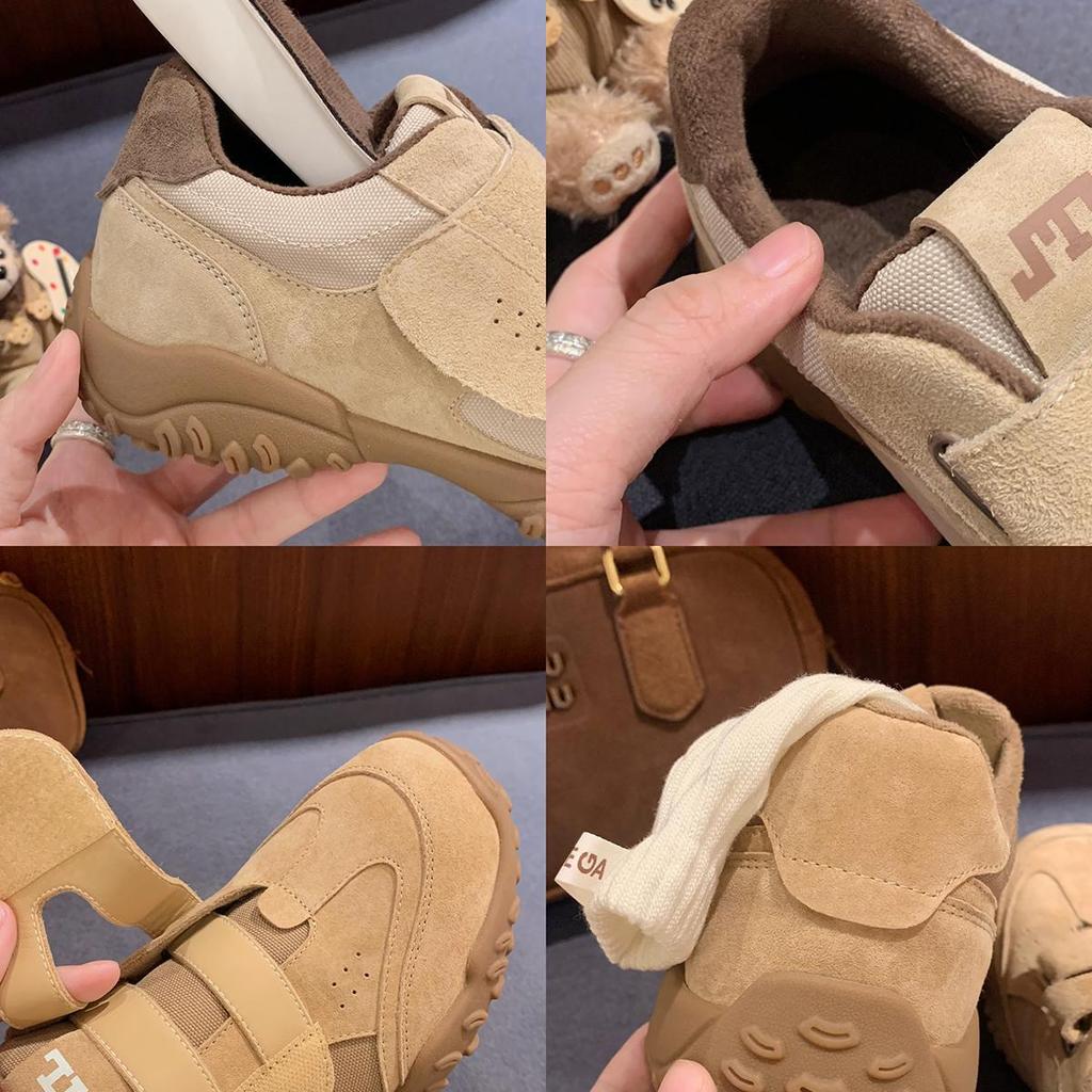 Cowhide version grape mother round head double Velcro casual shoes leather inner height increase lazy German training shoes women's Forrest Gump shoes