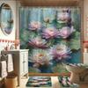 4Pcs Lotus Blooming Beauty Shower Curtain Set with Non-Slip Bath Mat, Toilet Lid Cover, Contour Rug & 12 Hooks, Bathroom Decor