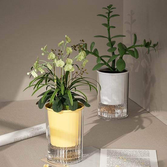 Selbstbewässerungstopf mit Abzugsloch Indoor Outdoor Hydrokulturpflanzentopf Tiefer Sichtbarer Vorratsbehälter Blumenpflanzgefäß mit Dochtseil