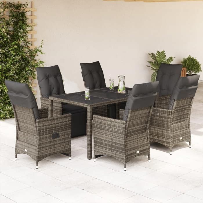 VidaXL Ensemble de bistro de jardin 7 pcs coussins gris poly rotin, ensemble de bistro de jardin, ensemble de balcon, 3276896