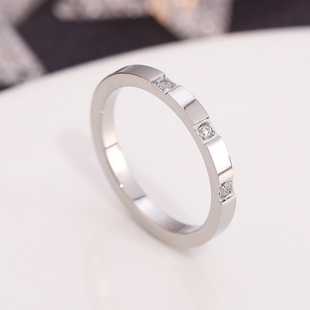 Titanium Steel Ring with Three Diamonds for Couples Stylish Thin Band Finger Ring Fashion Jewelry