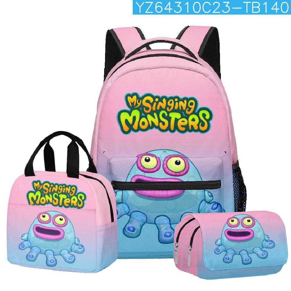 Classic Popular Novelty Singing Monsters 3D Print 3pcs/Set Student School Bags Travel Notebook Backpack Lunch Bag Pencil Case