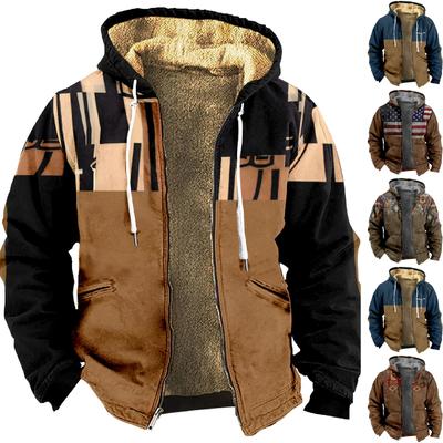 Suéter Masculino Com Impressão Casual Manga Longa Com Zíper Grosso Terno De Algodão Inverno