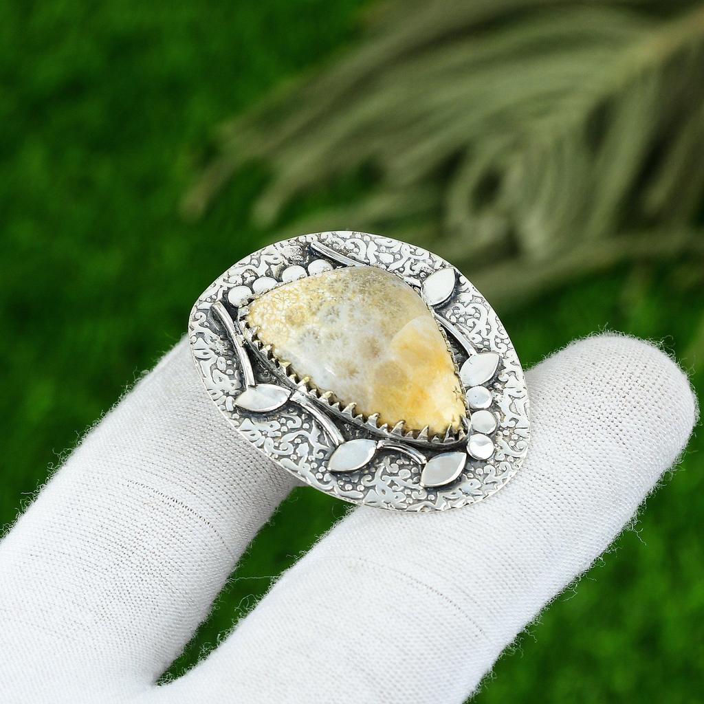 Natürlicher Fossilienkorallen Edelstein Anhänger 925 Sterlingsilber Schmuck für Frauen