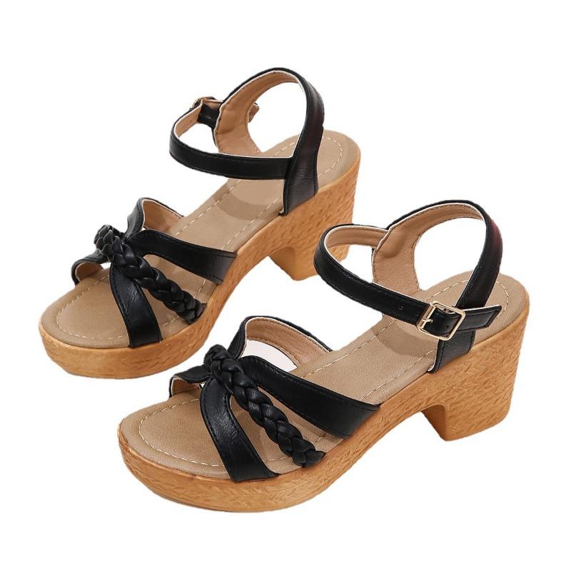 Fashion Ankle Strap High Heels Sandals for Women 2025 Summer Chunky Heeled Platform Gladiator Sandalias Weaving Cross Band Sandles
