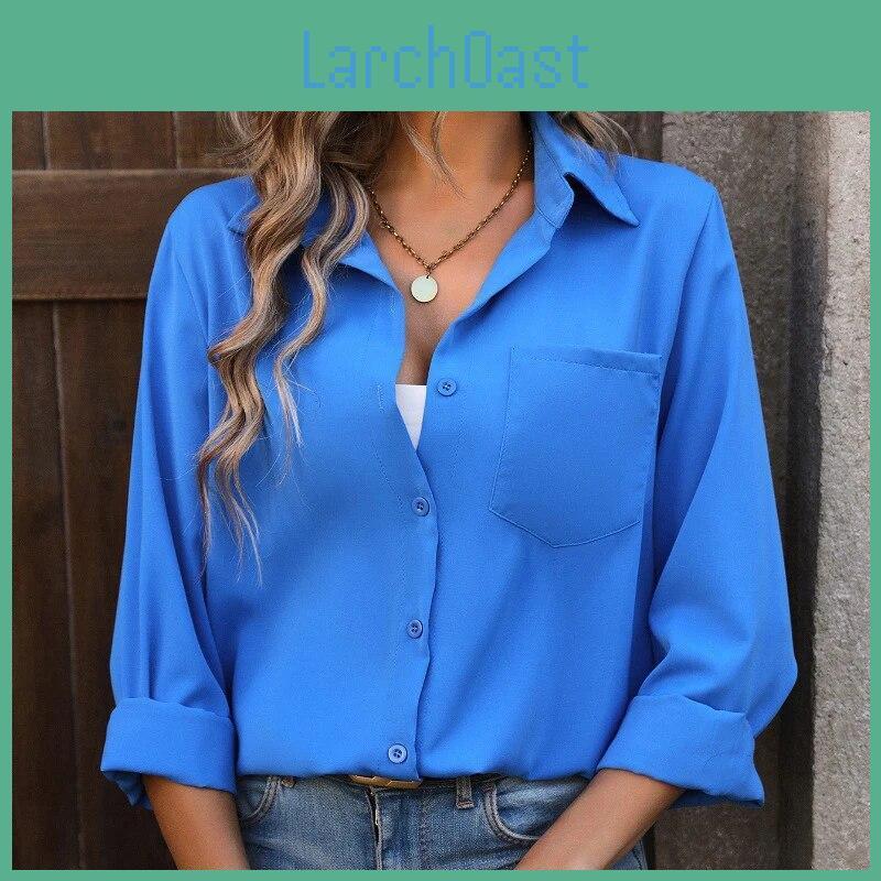 2024 Loose Womens Solid Fashion Shirt Casual Business Long Sleeve Office Lady Tops White Blouse Elegant Button Up Shirts 30645