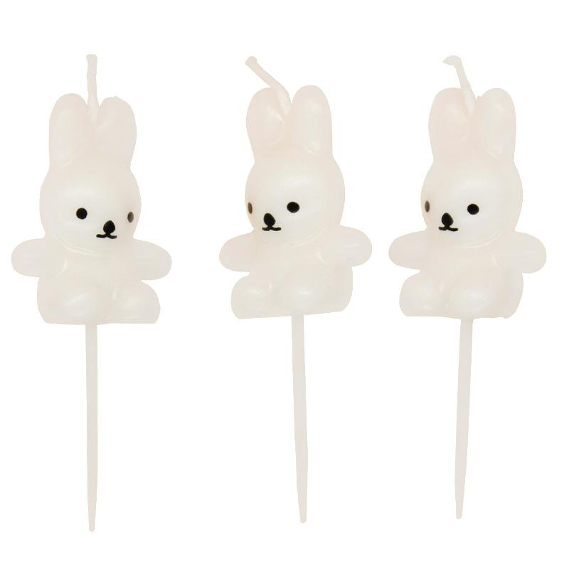 New Cute 3 Pieces PVC Boxed White Rabbit Cartoon Candles Birthday Cake Party Rabbit Decoration Candles