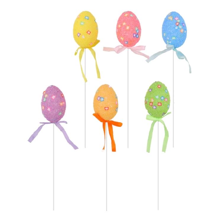 6Pcs Small Colored Foam Eggs with Stick For Festival Celebration Vase Arrangement and Basket Fillers And Art Craft