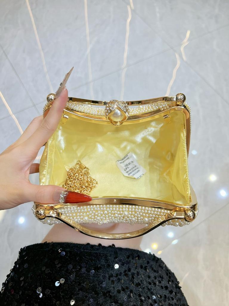 Elegant Pearl Evening Bags For Women Luxury Chain Shoulder Crossbody Bags Fashionable Party Wedding Clutch Ladies Purse Handbags
