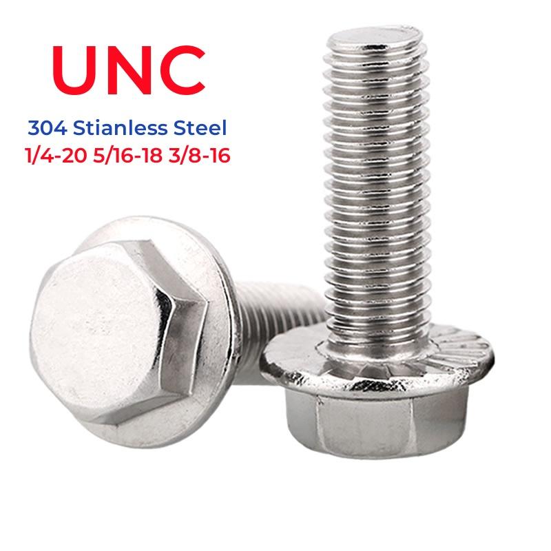 UNC 1/4-20 5/16-18 3/8-16 304 Edelstahl Sechskantkopf mit gerändeltem Flansch Kappe Schraube Sechskant Unterlegscheibenkopf Schraube
