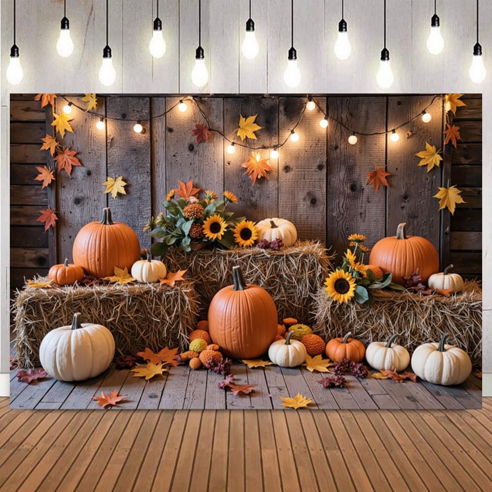 Autumn Harvest Photography Background Truck Fallen Leaves Maple Fruits pumpkin Sunflower Thanksgiving Party Decor Photo Backdrop17