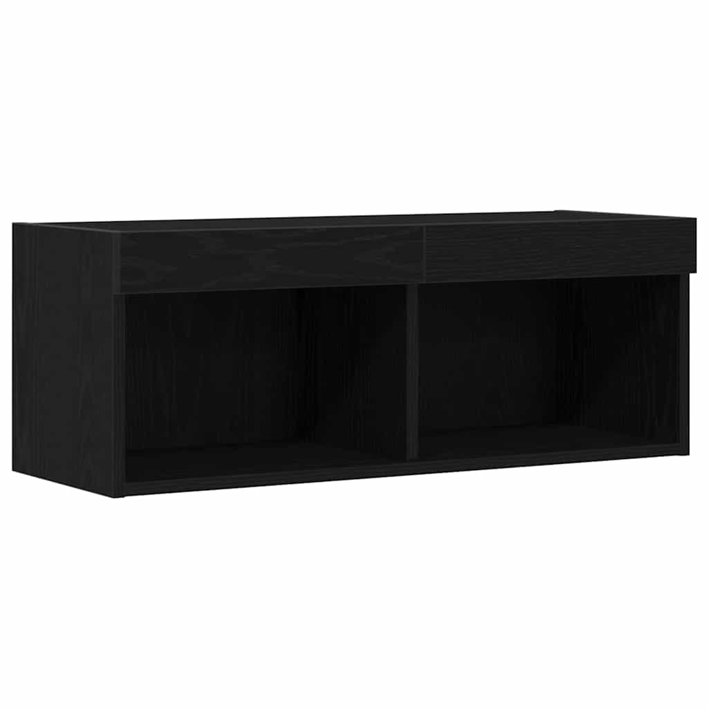 Black Oak Effect Wall Mounted LED TV Cabinet Set 80 X 30 X 30 Cm