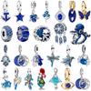 S925 Silver Blue Purple Charm Spacer Bead Pendent Navy Blue Stone Anchor Crab Octopus Star Butterfly Fit Bracelet Parts Jewelry