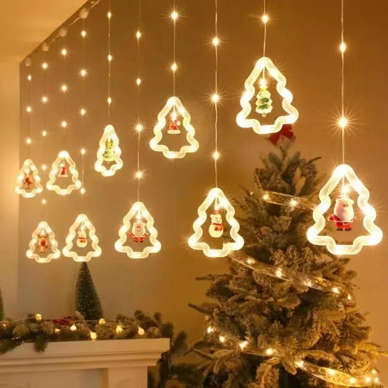 Christmas Light String Santa Claus Cartoon Shaped Curtain Lights LED Colored Lights Room Display Windows Atmosphere Decoration
