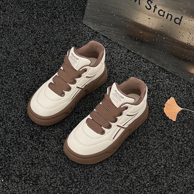 High-top Board Shoes Women's Lace-up Soft-soled Velvet Bread Shoes Winter New Platform Sports and Leisure Women's Shoes