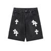 Pantalones Cortos de Mezclilla Negros para Hombre con Parches Blancos de Cruz Streetwear Holgados Jorts