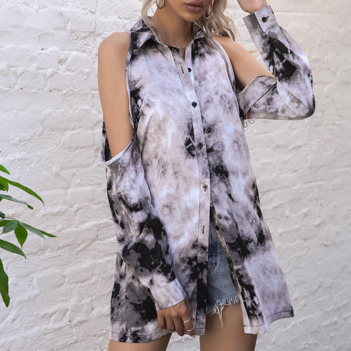 

YYFS женские модные повседневные летние блузки и рубашки-поло с длинными рукавами и воротником-стойкой XL чёрный/белый