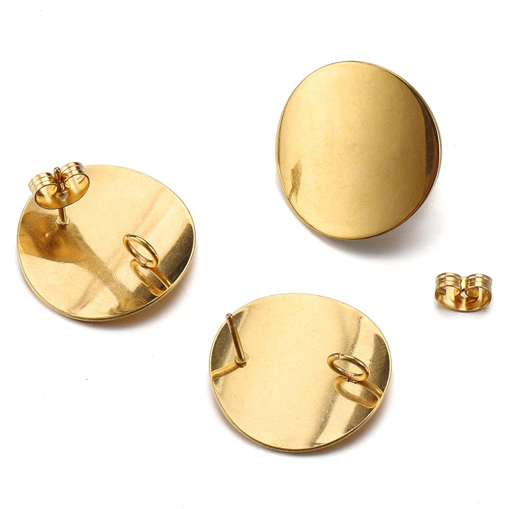 No Fade 10pcs Stainless Steel Round Bent Curved Ear Studs Gold Color Earring Base Earrings Plug for Jewelry Making DIY Supplies