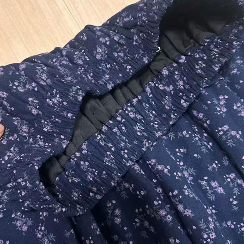 Gentle Vintage Cottagecore Floral Midi Skirt for Women - High-Waist Purple Tiered Cake Long Skirt