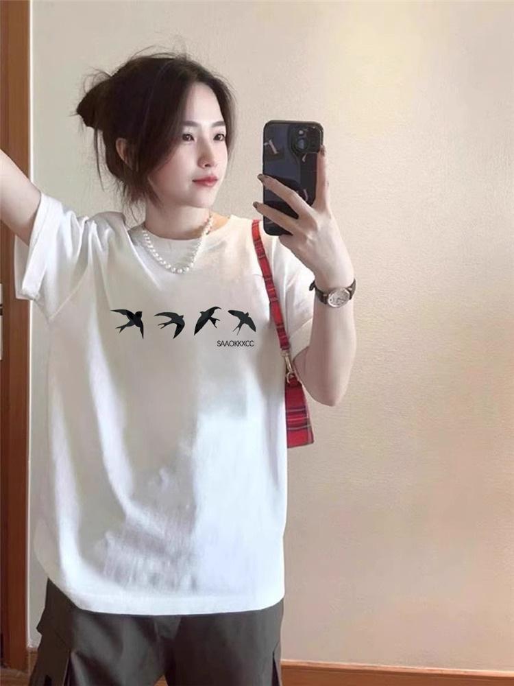 Women's Plus Size Pure Cotton White Short Sleeve T-Shirt - 2025 Design with Straight Shoulder and Half Sleeves