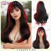 Parrucca Lunga Dritta Ombré Rosso-Nero per Halloween, Fibra Sintetica con Frangia, Parrucca Cosplay Facile da Indossare per Donne