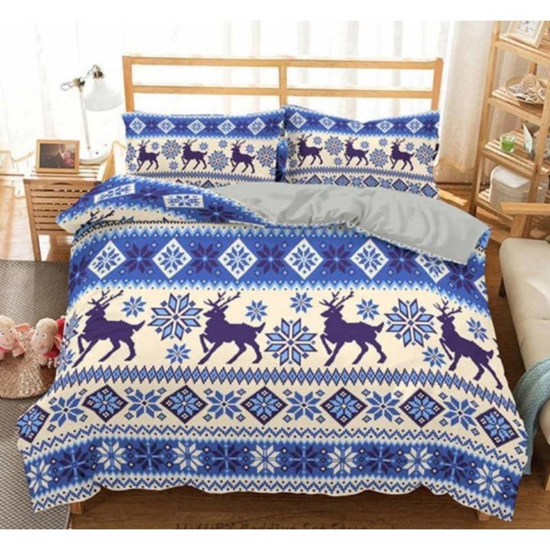 3D Digital Printing Christmas Three-Piece Set, Holiday Decoration Bedding Set