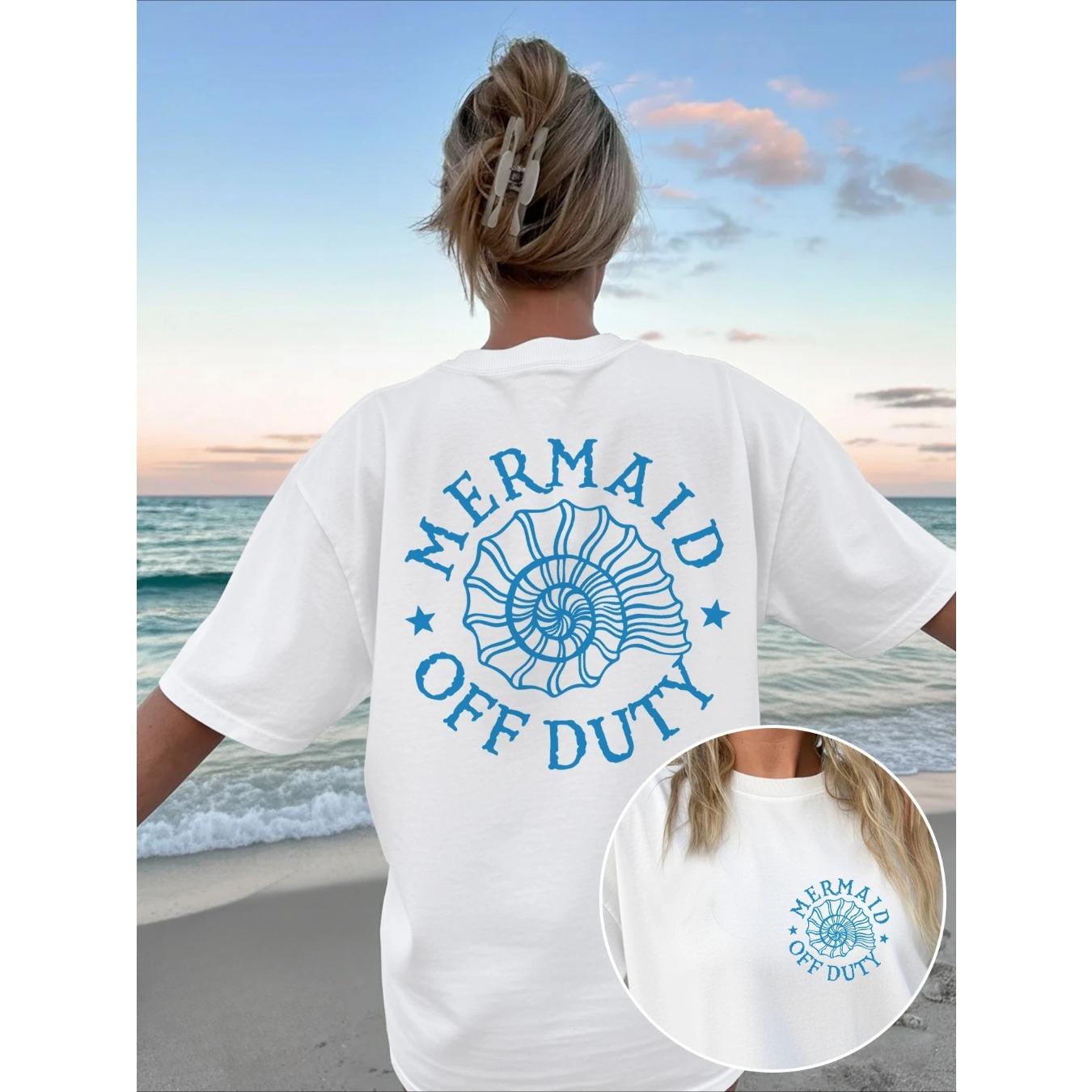 

2026 Men Women S Casual T-Shirt Mermaid Off Duty Print Short Sleeve Crew Neck Summer Short Sleeved Harajuku Streetwear Tops Tees 4XL