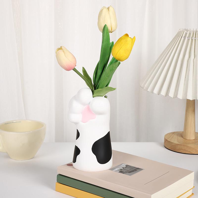 1PC Ornaments Funny Vase Painted Pattern Resin Exquisite Home Decor Cat Lover Gifts Cat's Paw Shape Cute 15.7x7.9x8.2cm