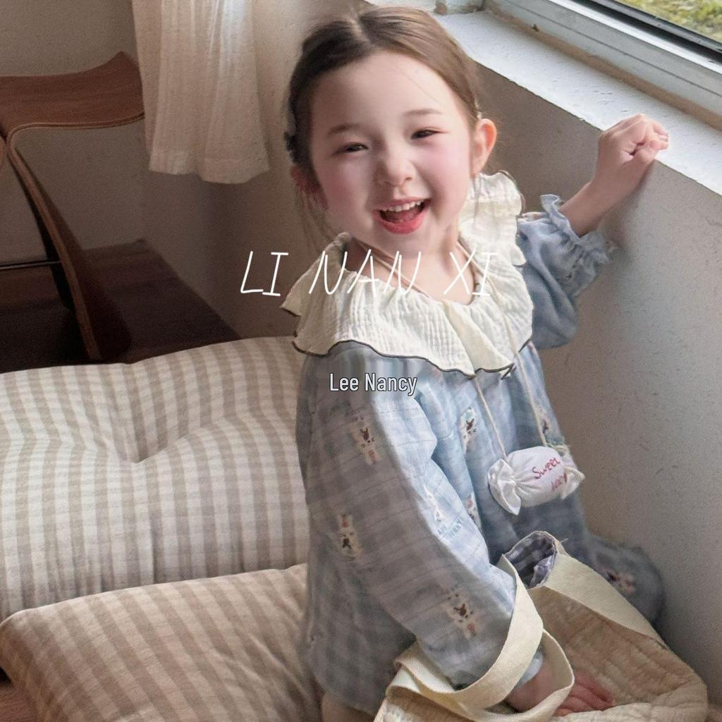 Autumn 2025 Baby Princess Pajama Set: Ruffle Edge, Peter Pan Collar, Cute Sleepwear 85025
