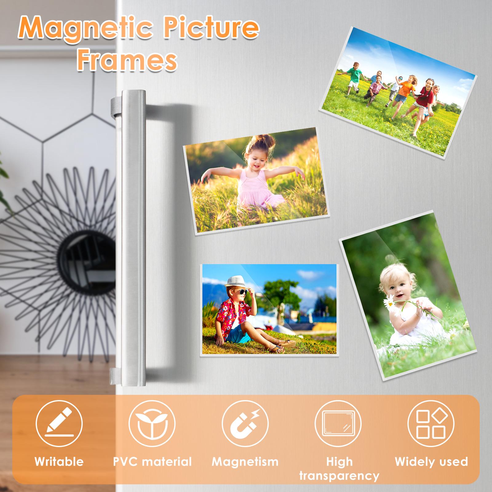 12Pcs Magnetic Picture Frames 4x6 Inch Magnetic Photo Pocket with White Border Clear PVC Magnetic Photo Frame for Refrigerator