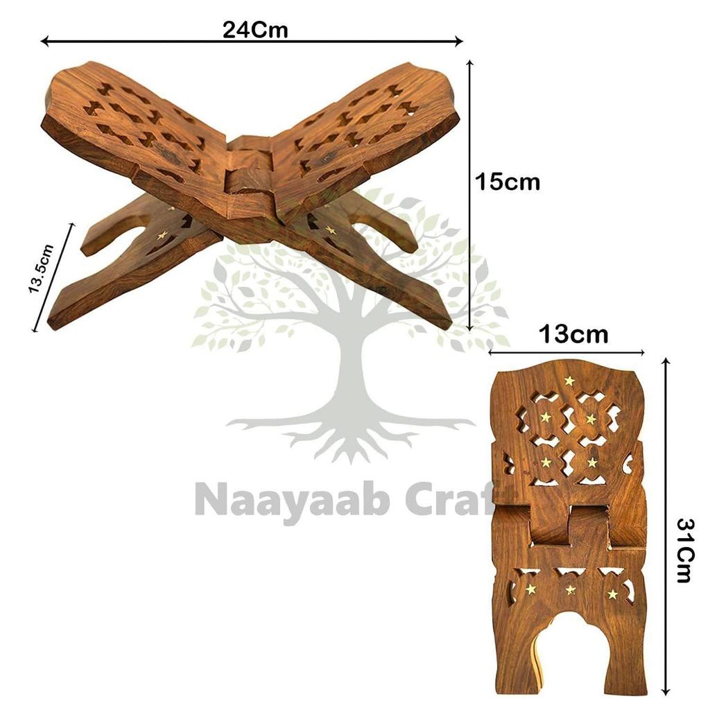 Handgefertigt & Handarbeit Sheesham Holz Buchhalter Aufsteller Klappbar Religiöses Gebet Freies Lesen Ständer mit Intrikaten Schnitzereien,